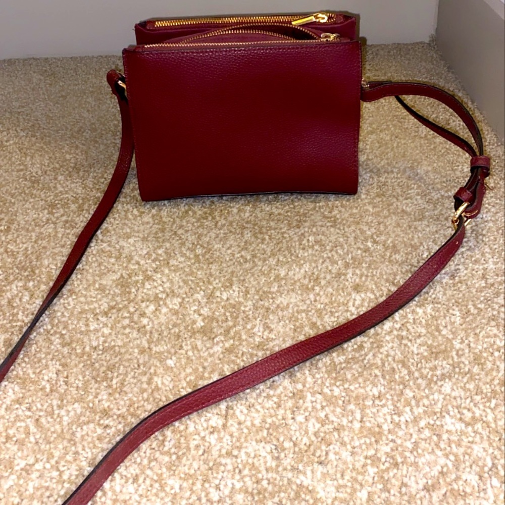 Red faux leather cross body purse